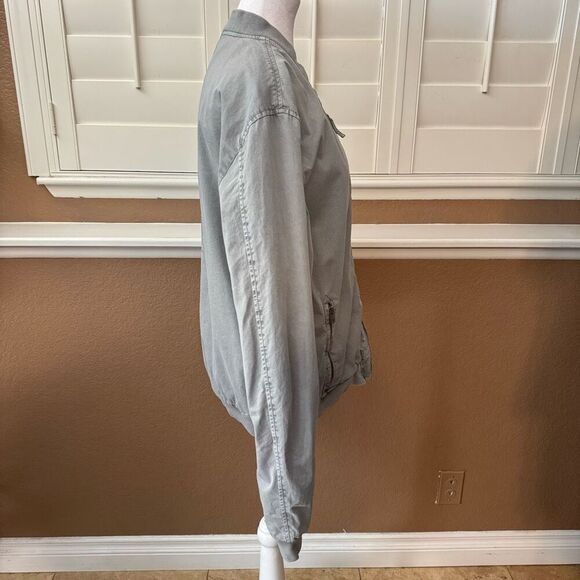 AllSaints Men's Size L Lows Bomber Jacket Light Gray 100% Cotton Contemporary - Picture 5 of 14